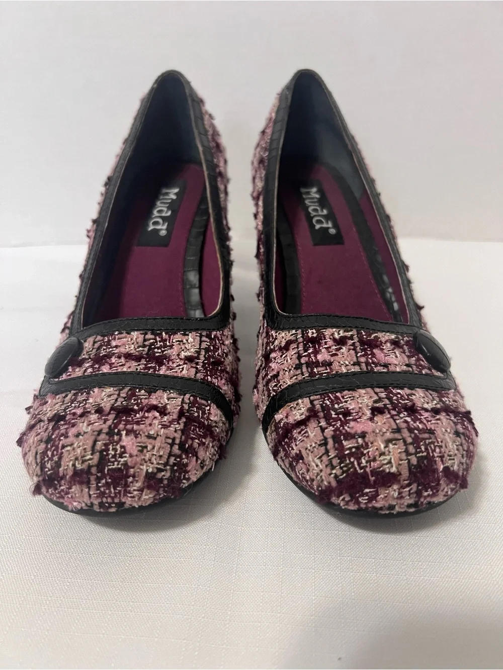 Vintage Mudd Y2K Rockabilly Goth Pink Tweed Mid Heel Pumps Retro Heels Size 9
